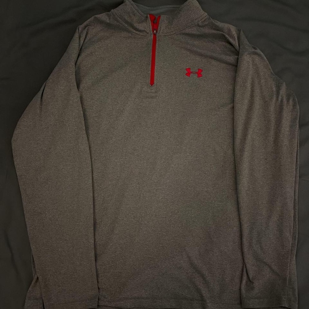 Vintage Under Armour Grey and Red Quarter Zip